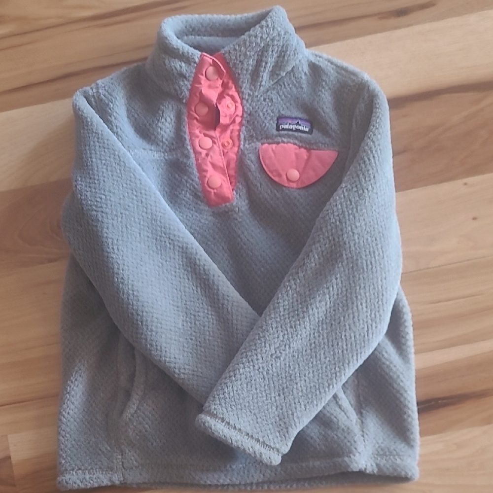 Patagonia Kids Gray and Pink Fleece Pullover